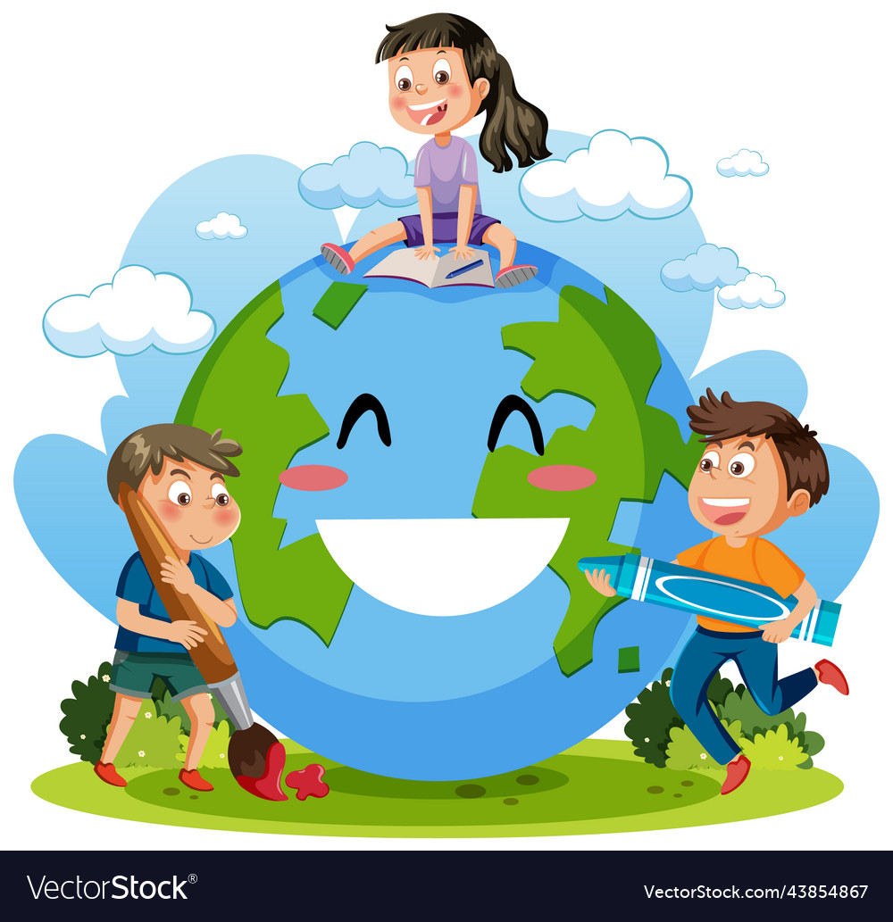 Smile earth globe with cartoon character