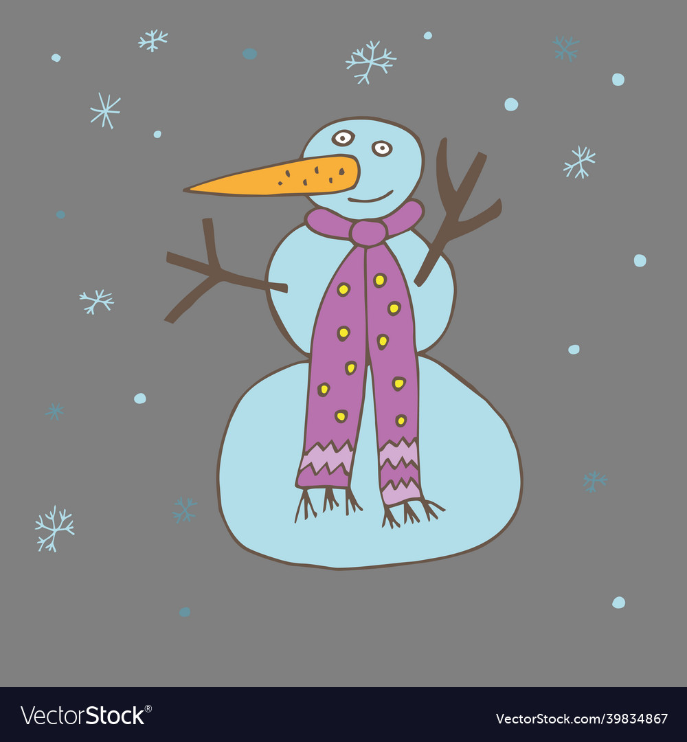 Snowman in a scarf snowing