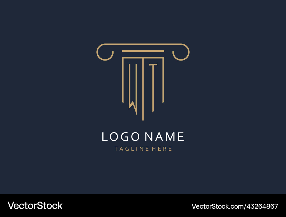 Wt initial with pillar shape logo design creative Vector Image