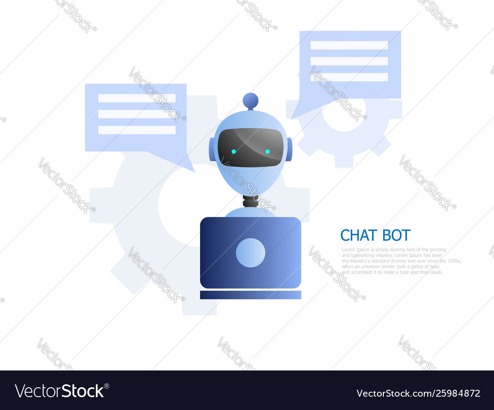Chat bot concept robot use laptop to chatting vector image Chat bot concept robot use laptop to chatting