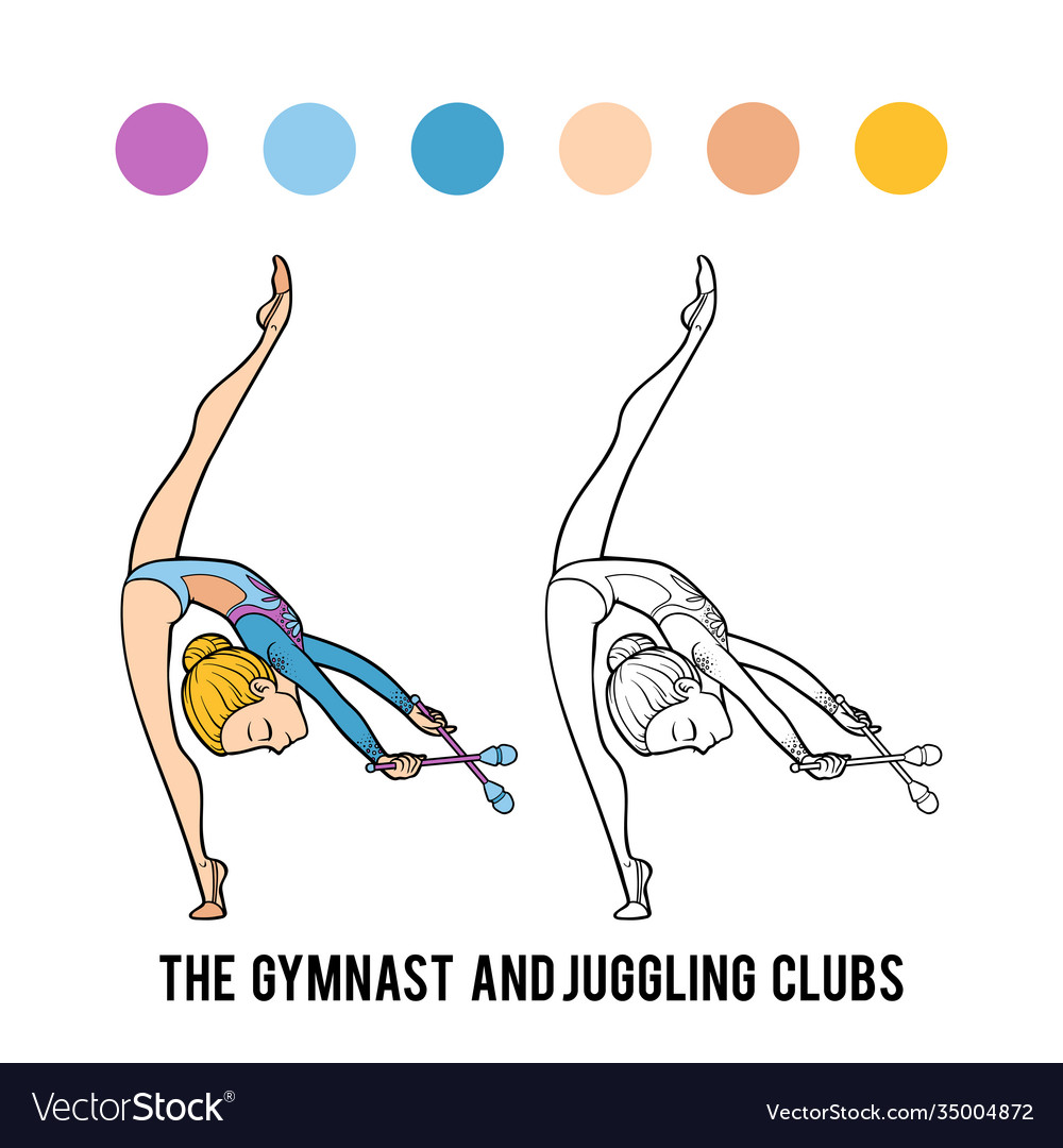 Coloring book gymnast and juggling clubs