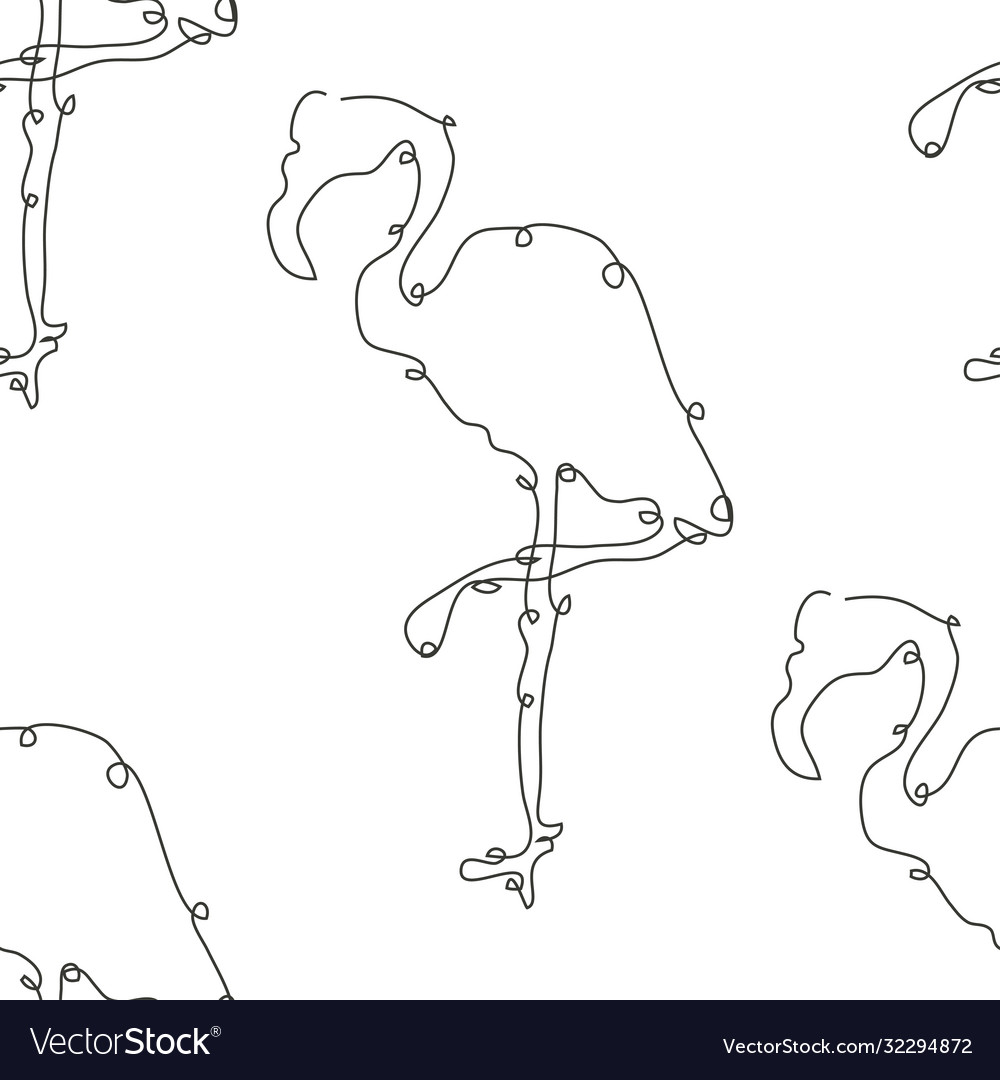 Flamingo seamless pattern line art