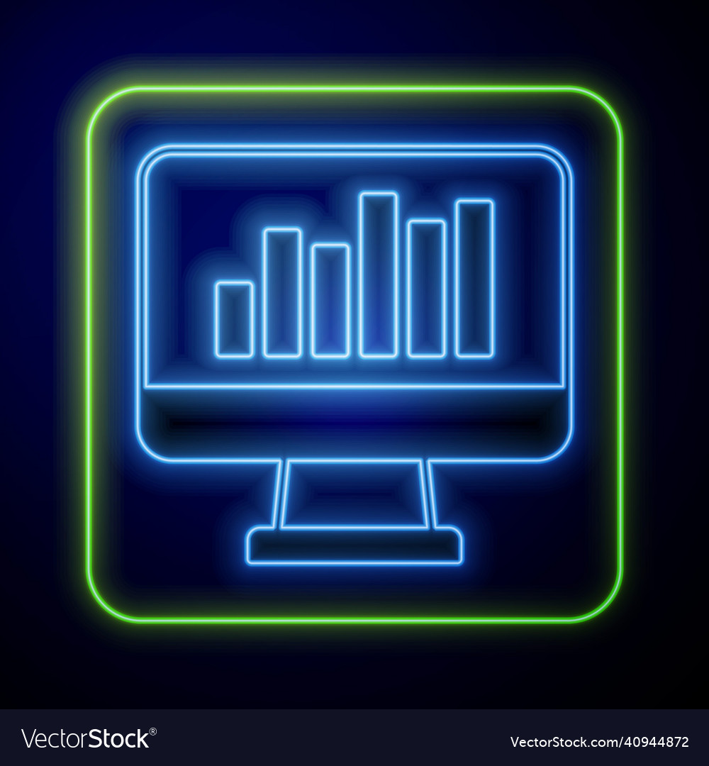 Glowing neon computer monitor with graph chart vector image Glowing neon computer monitor with graph chart