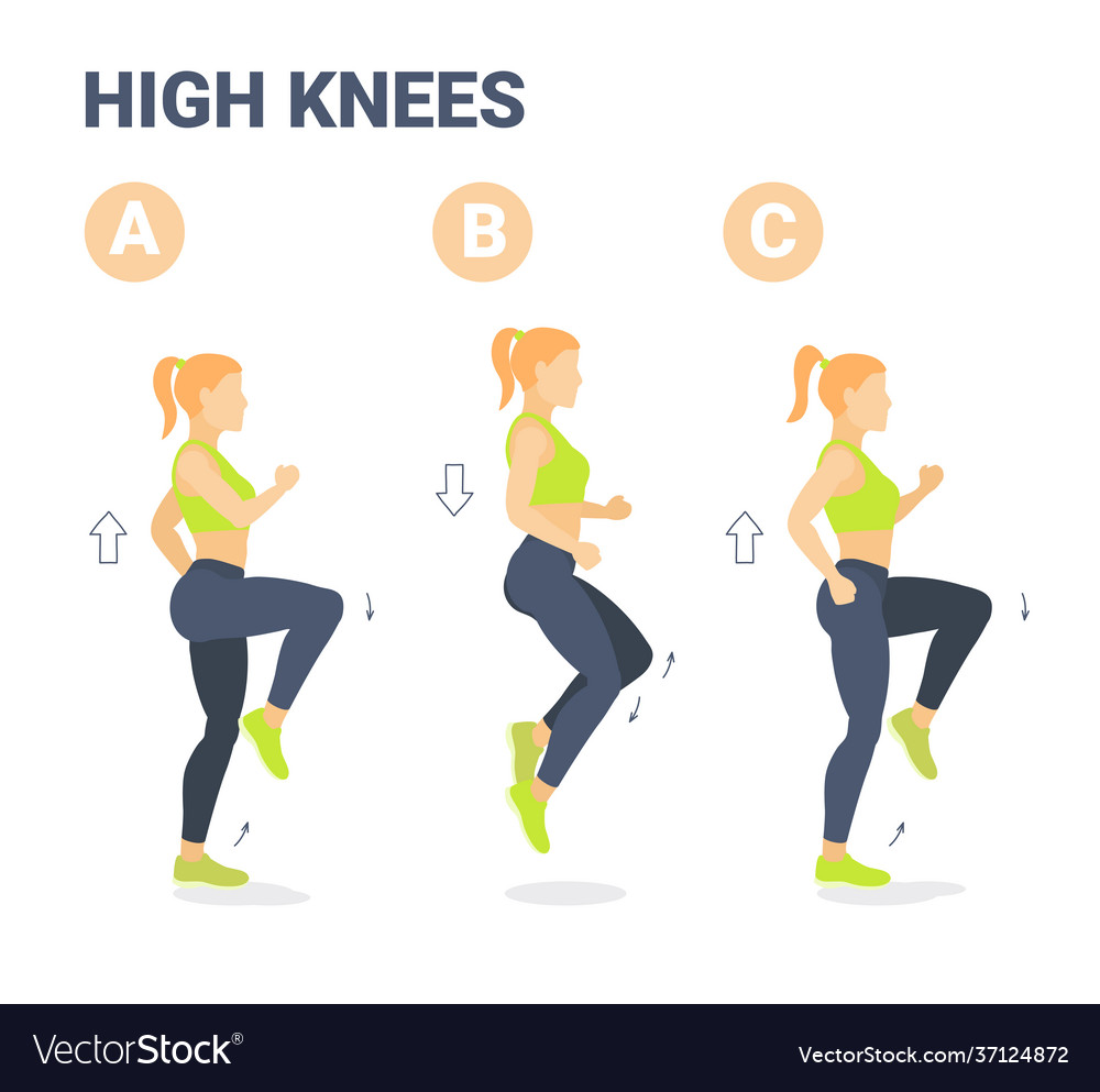 High knees exercise woman colorful cartoon