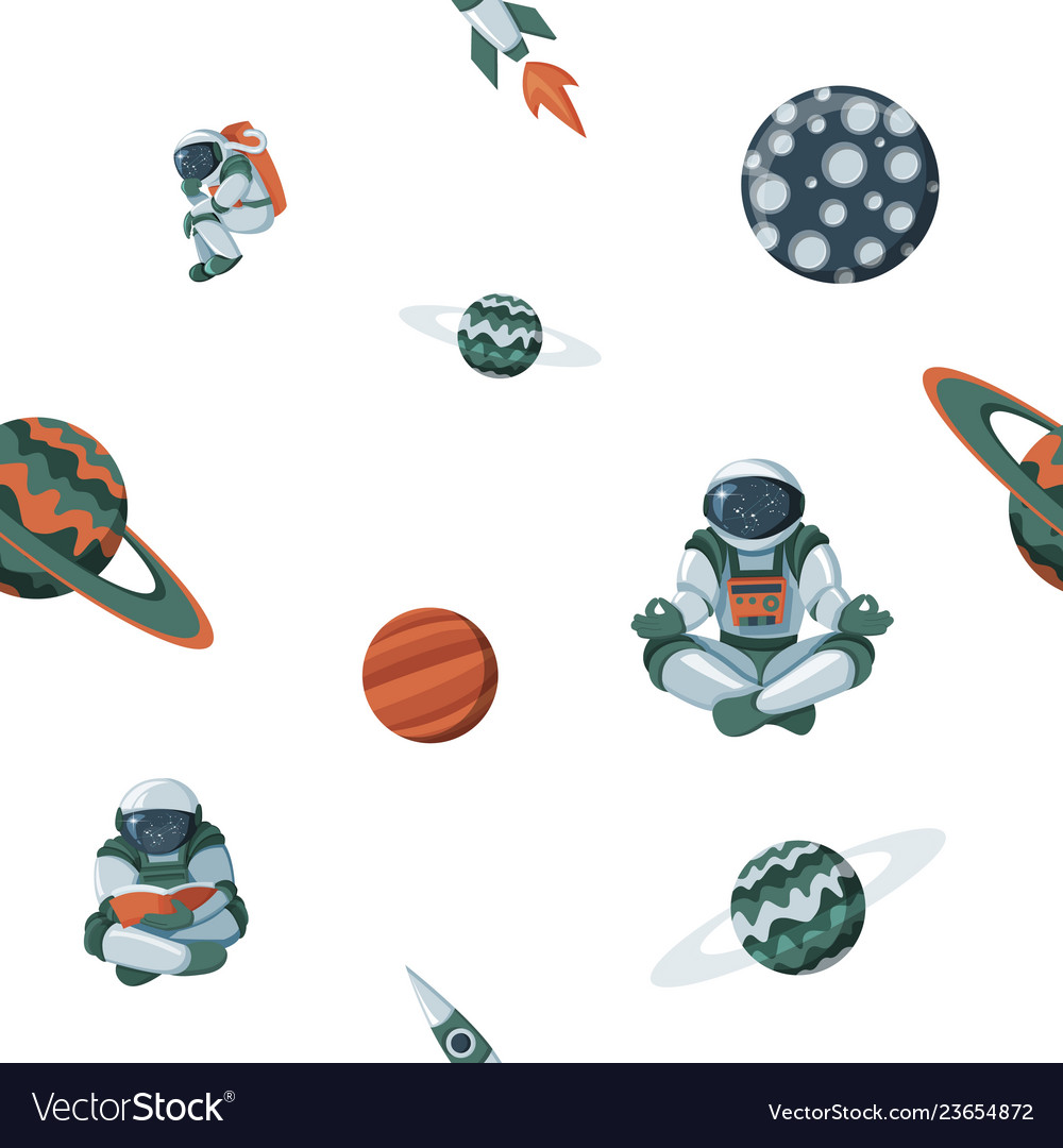 Kid space with planets and spaceships flat