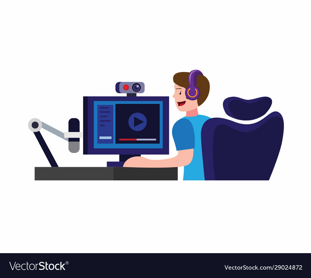 Man sitting in headset streamer content creator Vector Image