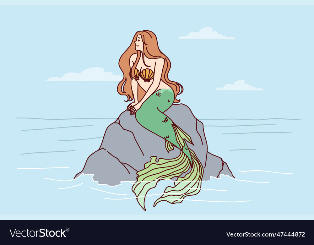 Mermaid Sits On Sea Rock To Fairy Tales Royalty Free Vector