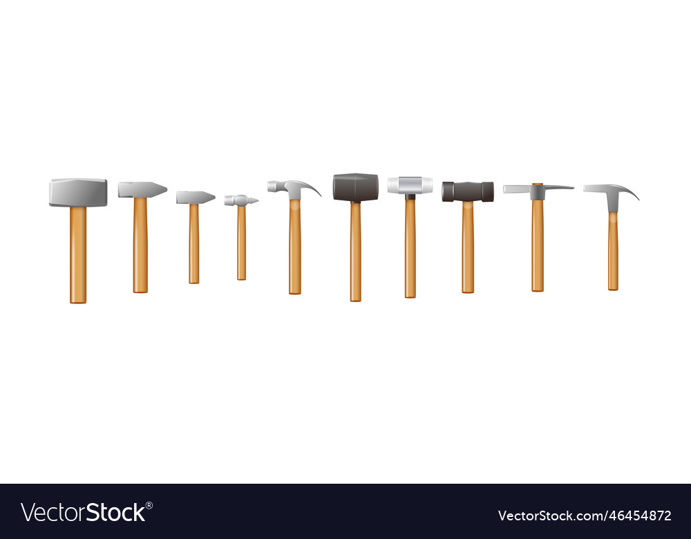 Set of hammers with a wooden handle vector image Set of hammers with a wooden handle