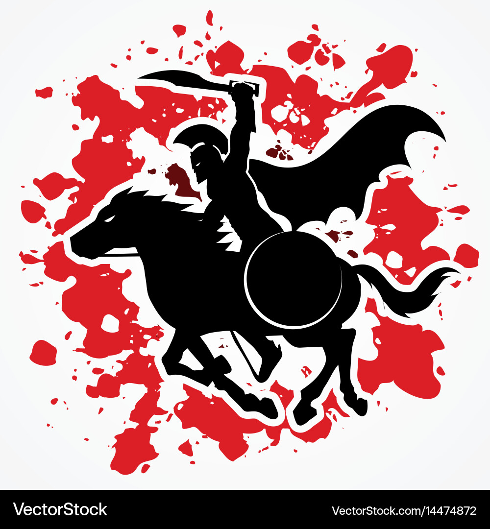 Spartan warrior riding horse with sword and shield