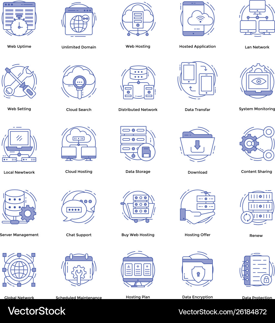 Web hosting icons pack Royalty Free Vector Image