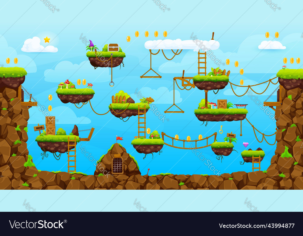 2d arcade game night jumping level map interface Vector Image