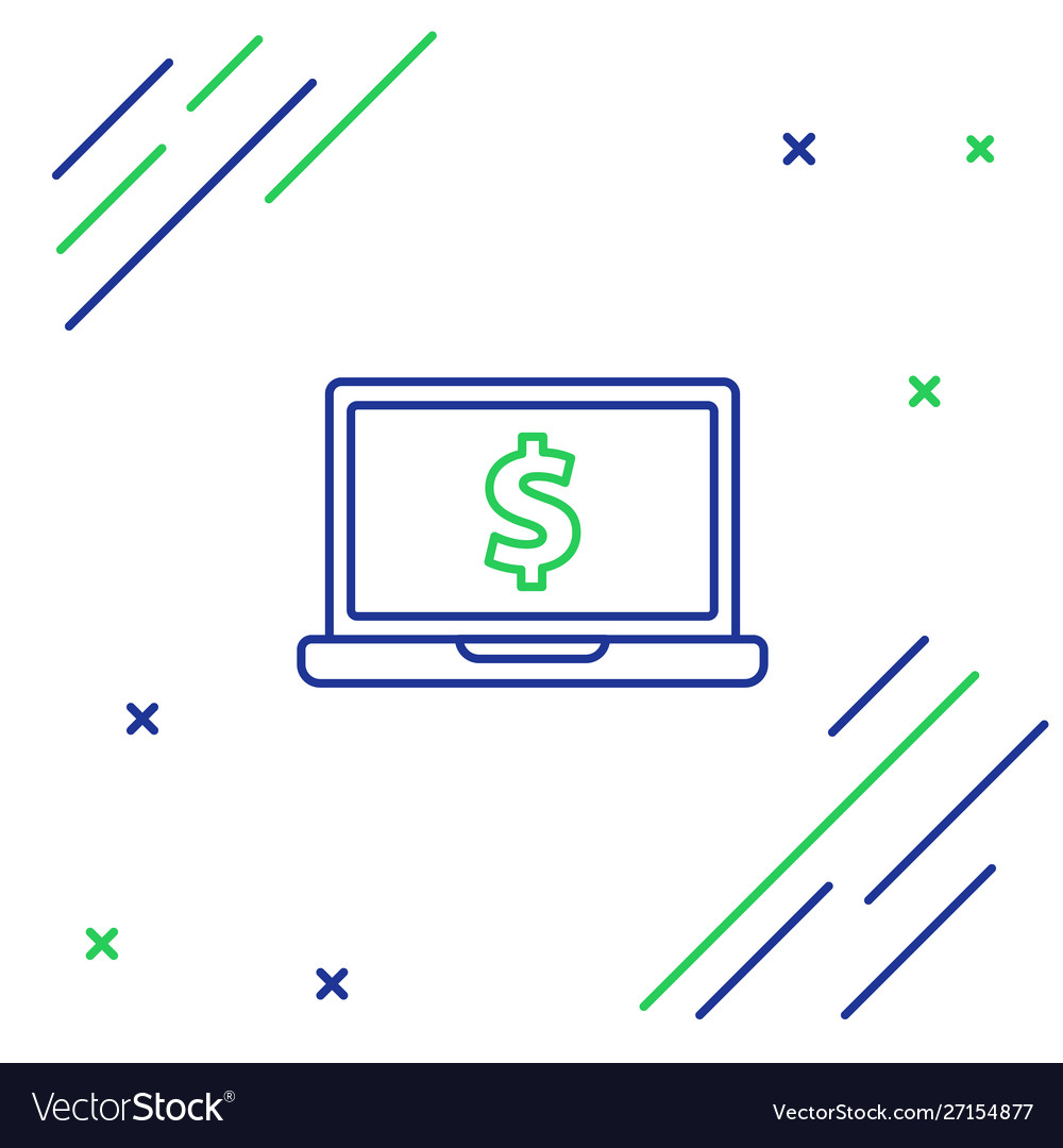 Blue and green line laptop with dollar symbol icon