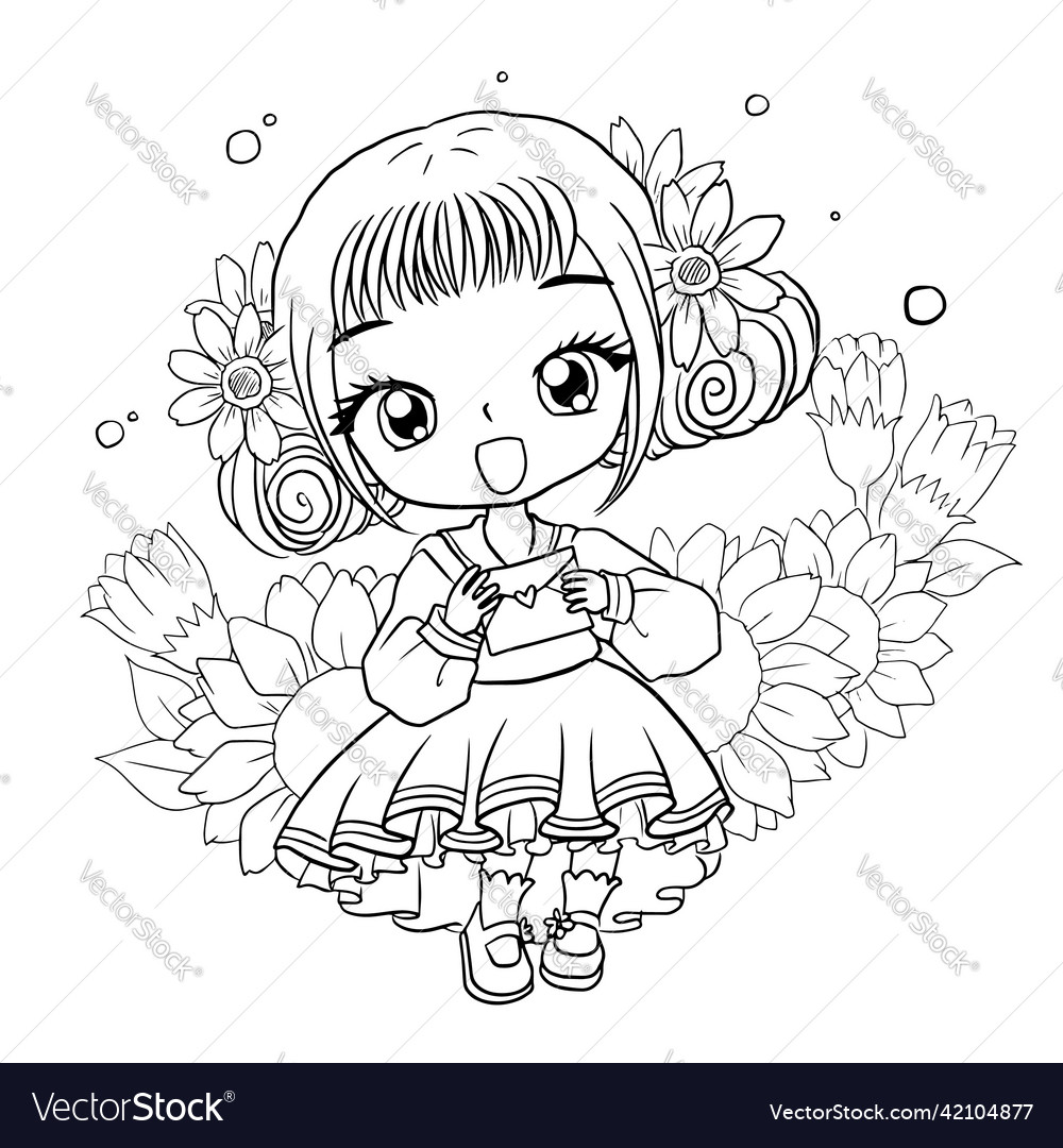 Premium Vector  Coloring book illustration girl kawaii coloring page anime  coloring pages