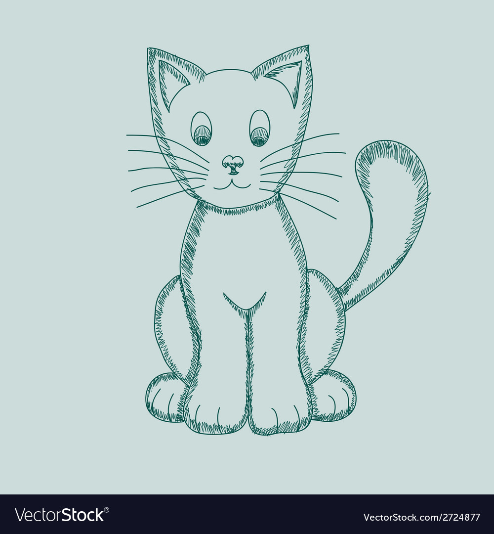 Cute Pseudo Pencil Drawing Cat Royalty Free Vector Image