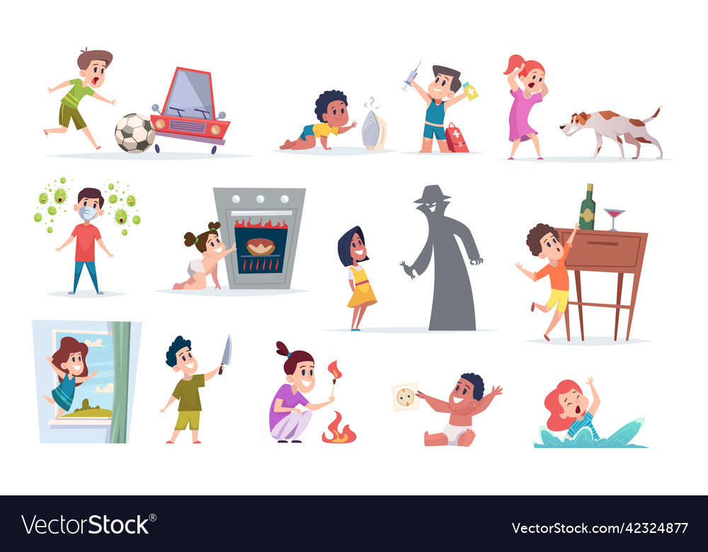 Dangerous Situation For Kids Boys And Girl Vector Image