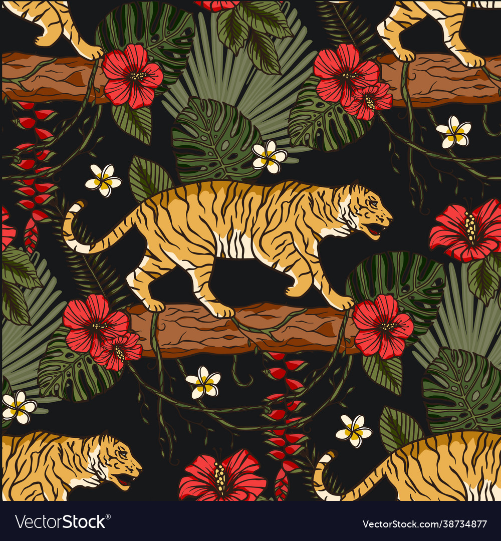 Exotic tropical animal wild tiger seamless pattern