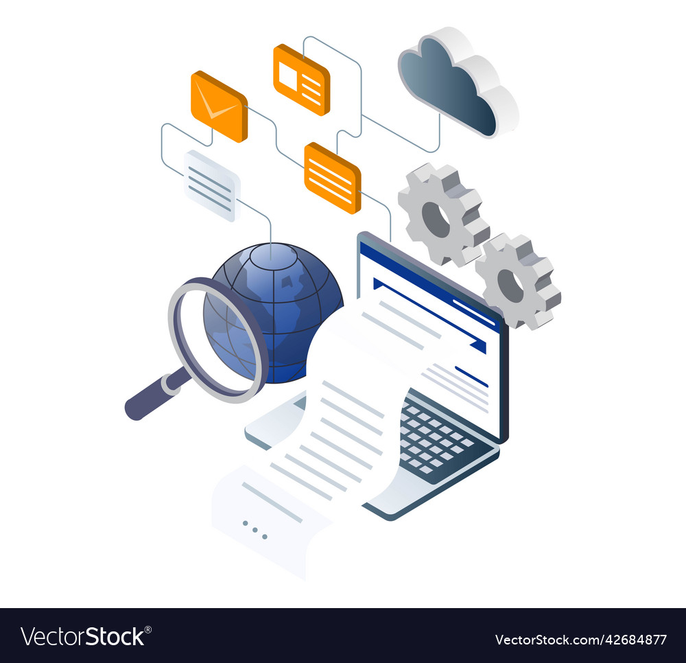 Flat isometric concept world Datenübertragungsprozess