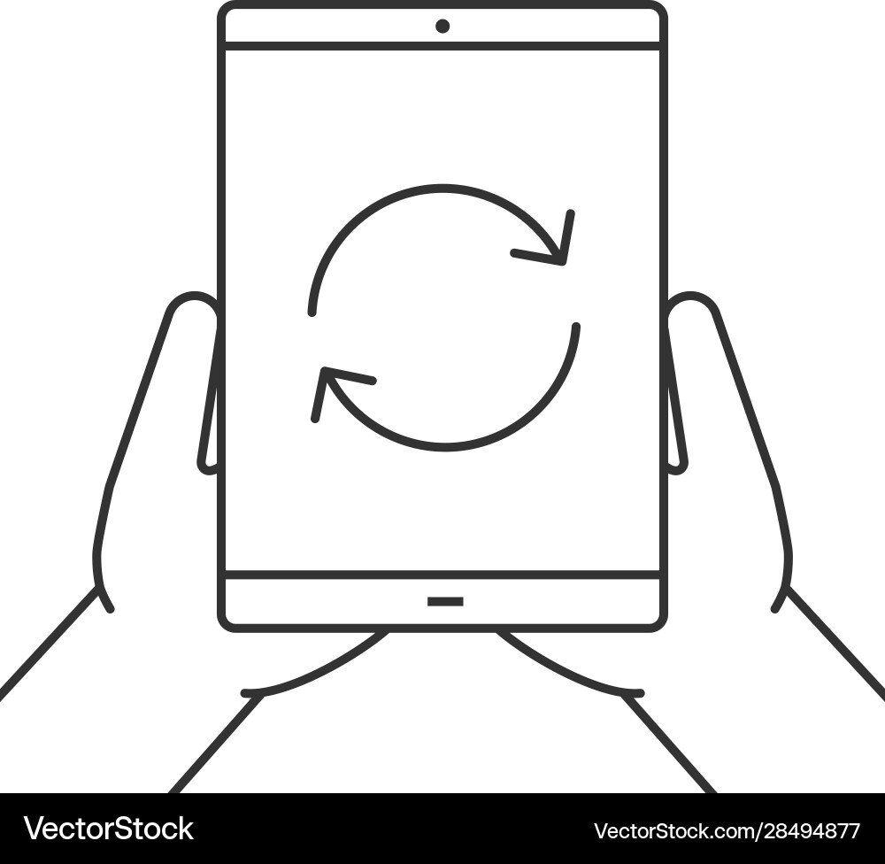 Hands holding tablet computer linear icon Vector Image