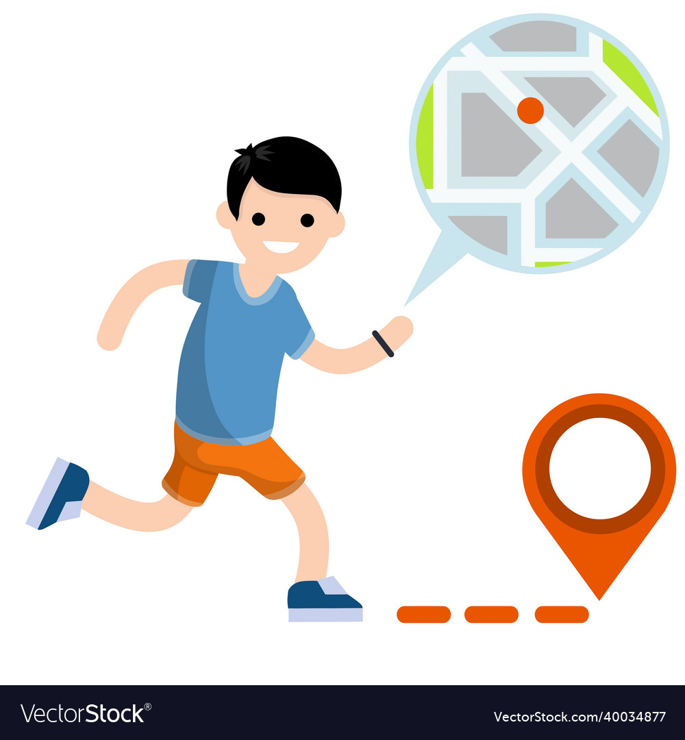 Man run with smart watch tracking and city map vector image Man run with smart watch tracking and city map