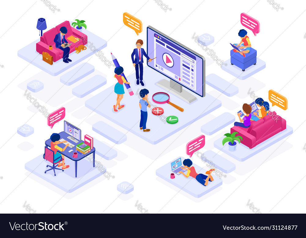 Online Collaboration Education Work From Home Vector Image online-collaboration-education-work-from-home-vector-image