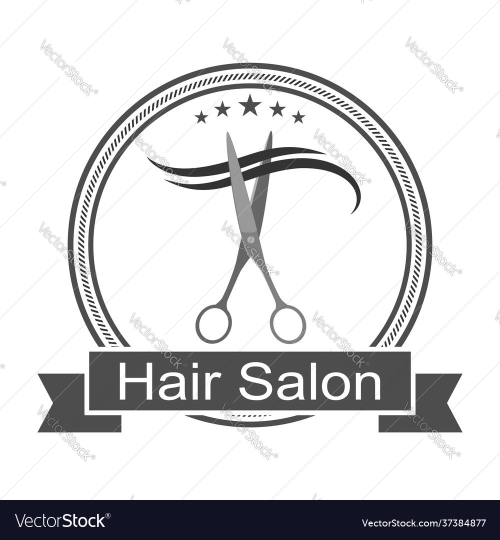 Scissors with curl hair in a circle with banne Vector Image