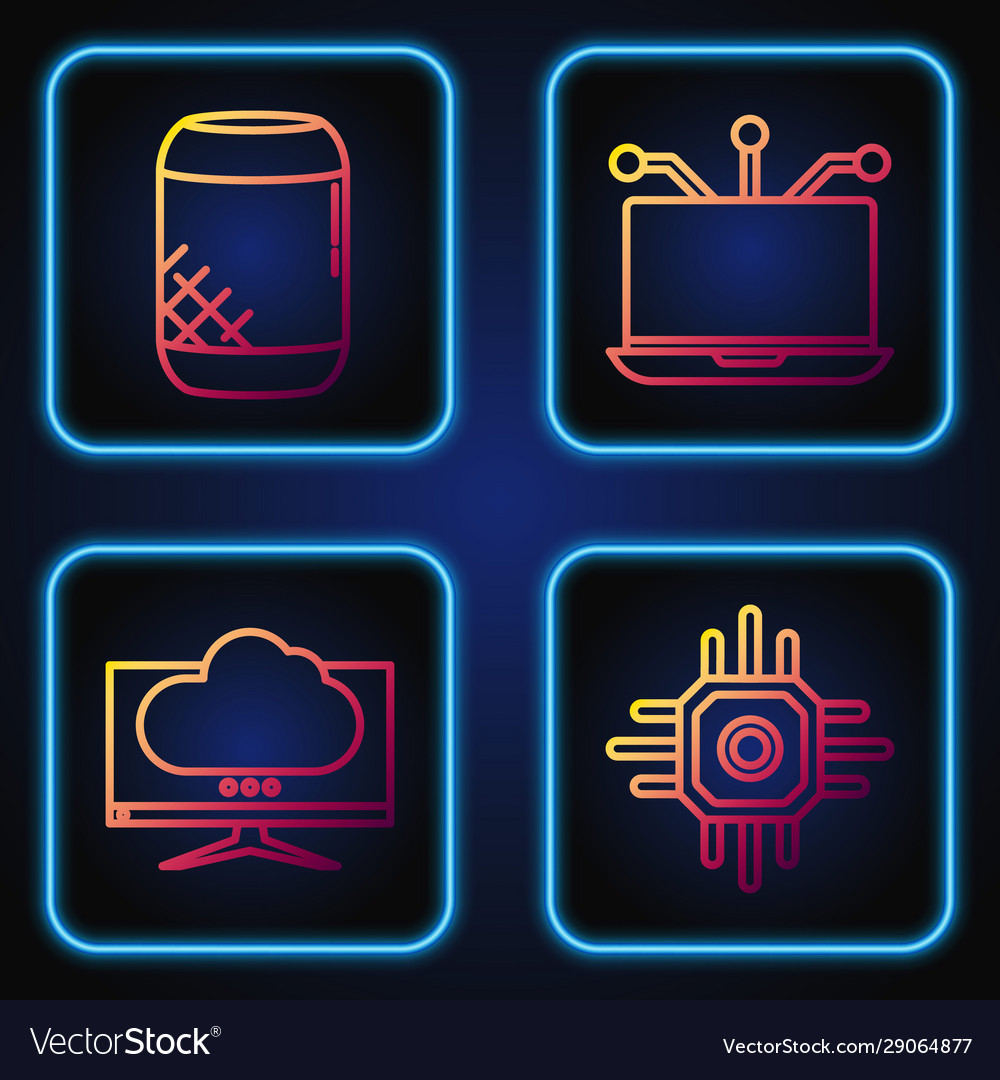 Set line processor computer monitor screen voice Vector Image