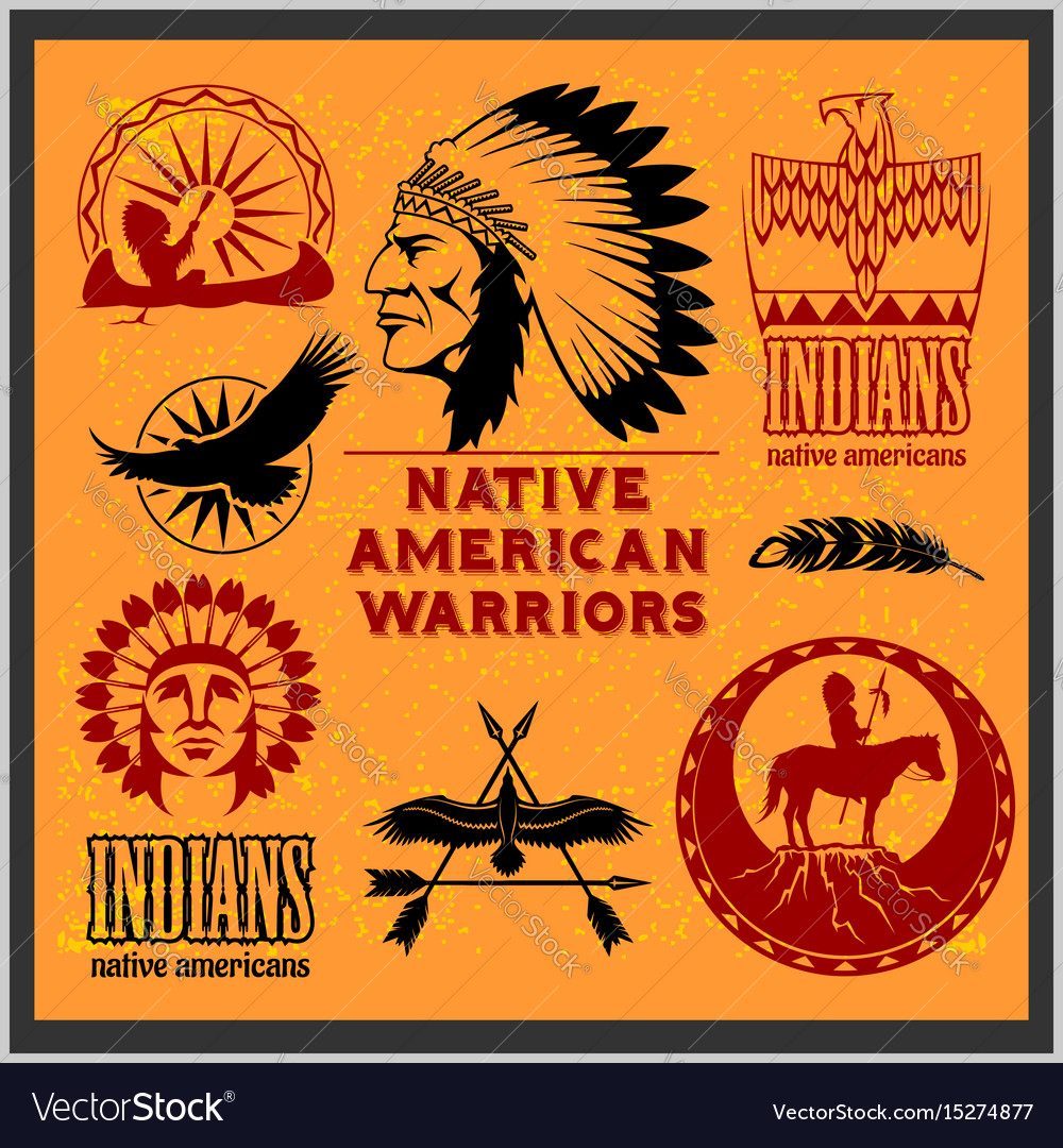 Set of wild west american indian designed elements