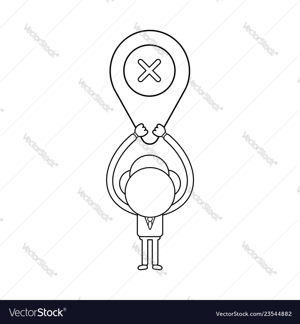 Businessman character holding up map pointer vector image Businessman character holding up map pointer