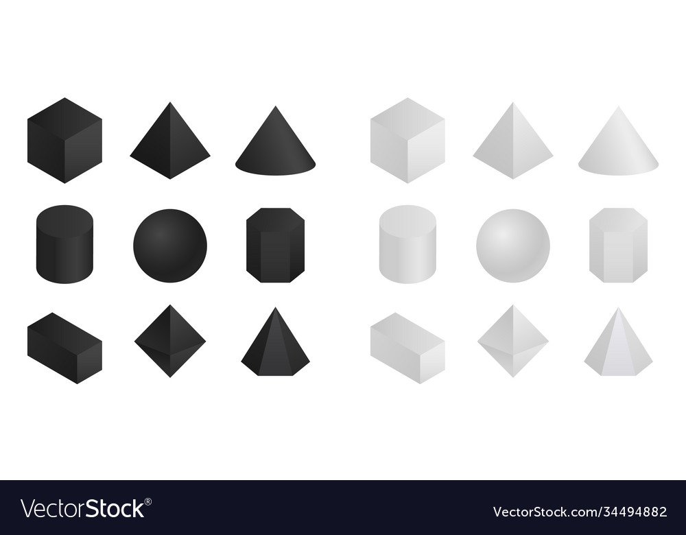 Geometric 3d shapes isometric round and pyramidal