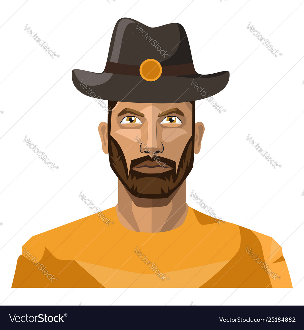 Guy With Beard Wearing Hat On White Background Vector Image