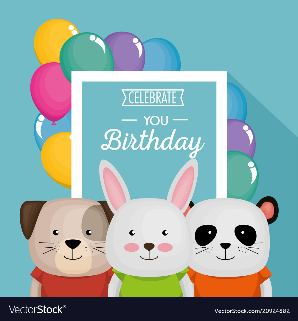 Happy birthday card with cute animals