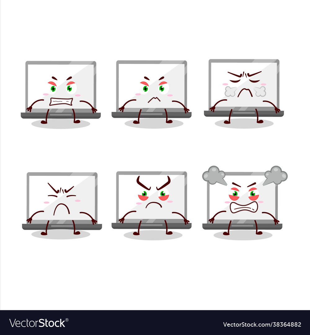 Laptop cartoon character with various angry