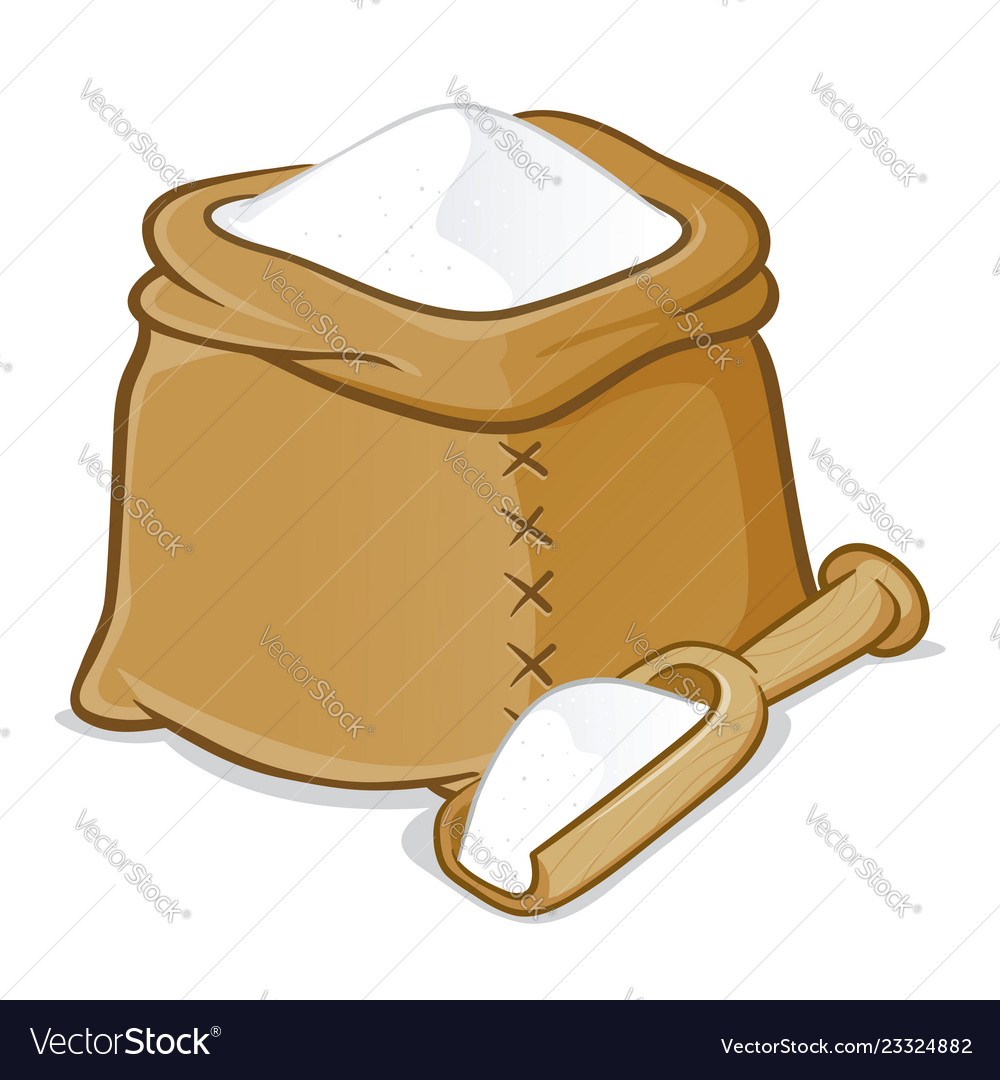 Sack full of flour with wooden scoop