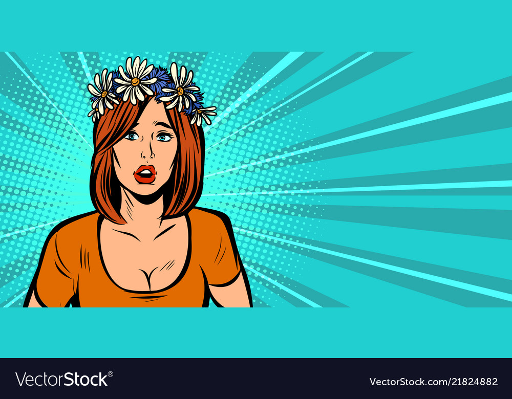 Surprised alarmed woman in a wreath of wild vector image Surprised alarmed woman in a wreath of wild