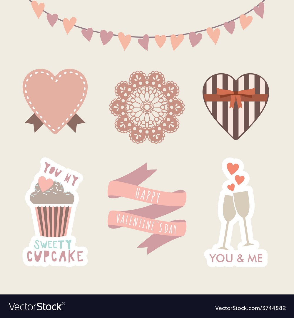 Valentines day hand drawn set vintage style design