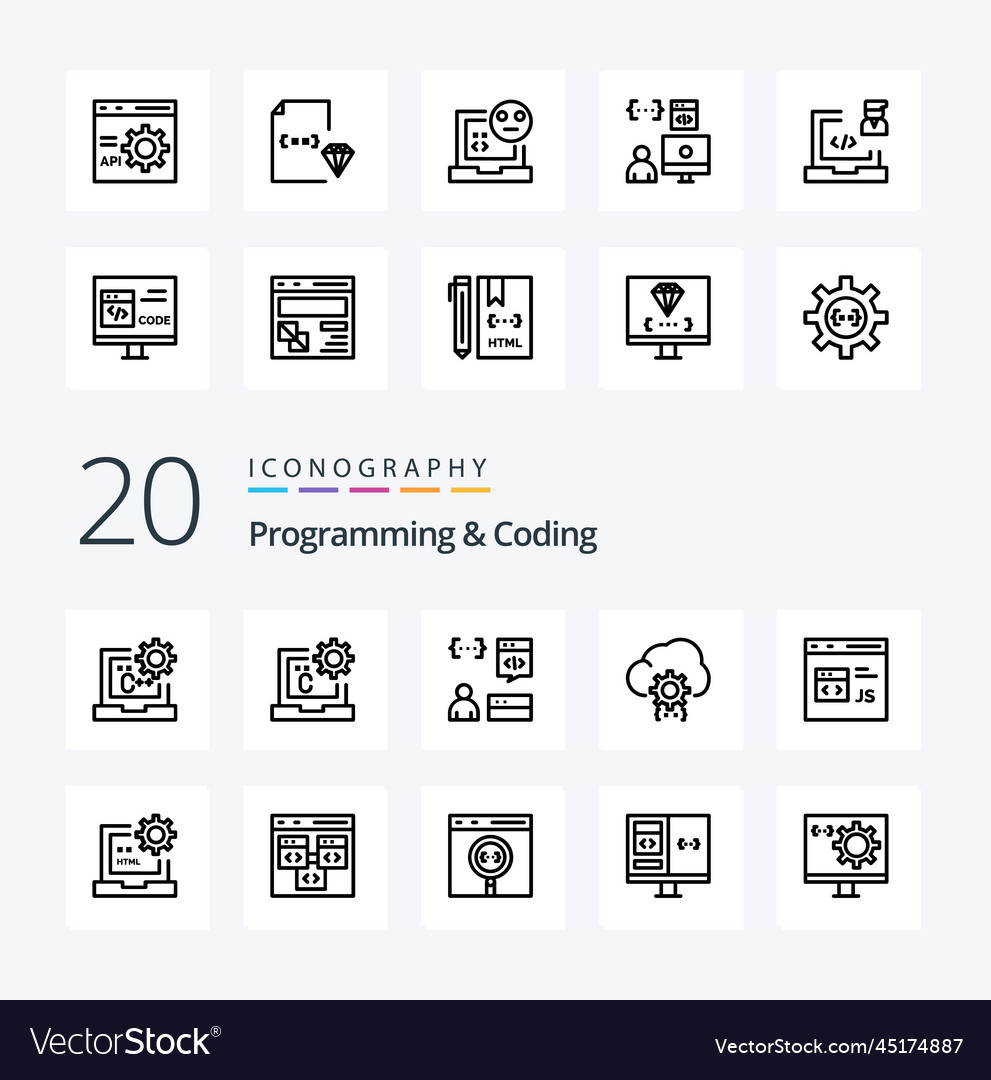 20 programming and coding line icon pack like