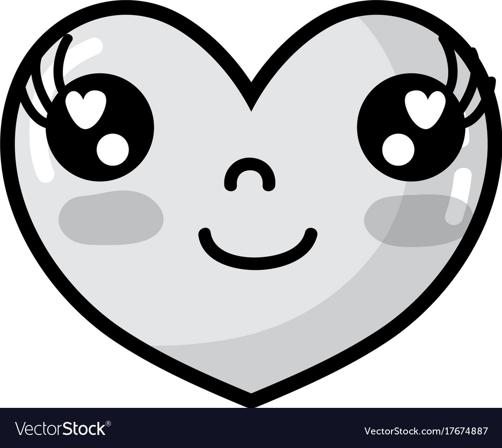 Grayscale kawaii cute happy heart design Vector Image