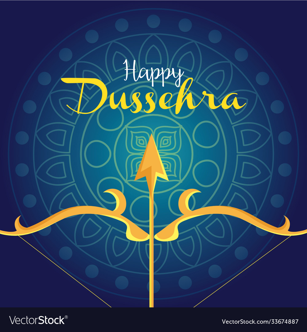 Happy dussehra festival with golden arrow in blue Vector Image