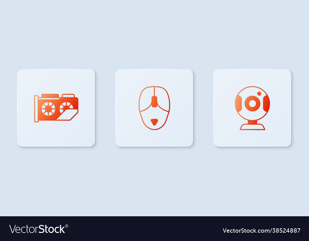 Set computer mouse video graphic card and web vector image Set computer mouse video graphic card and web