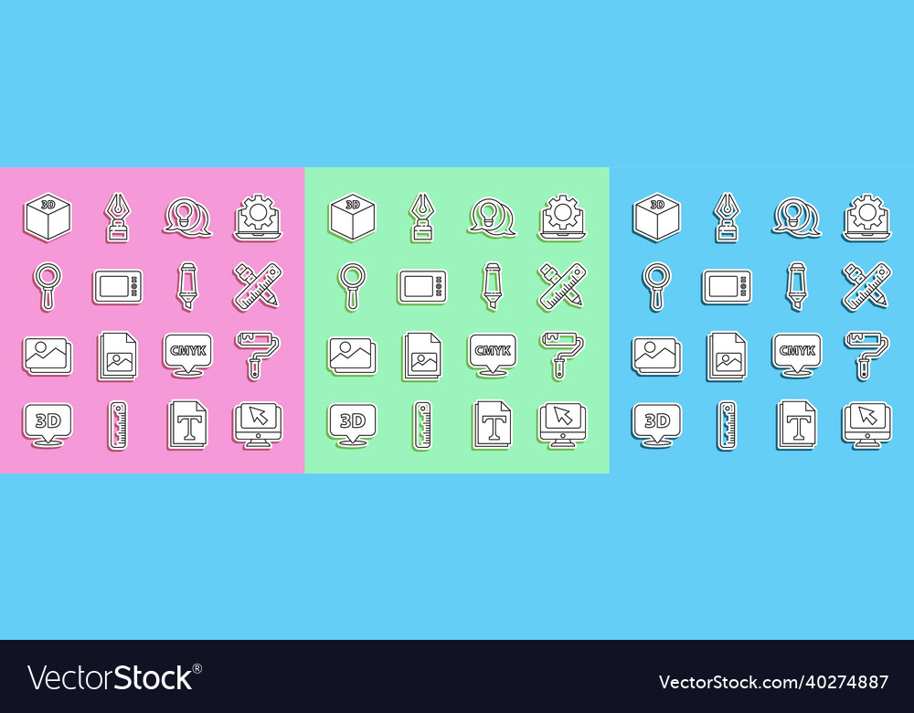 Set line computer monitor and cursor paint roller vector image Set line computer monitor and cursor paint roller