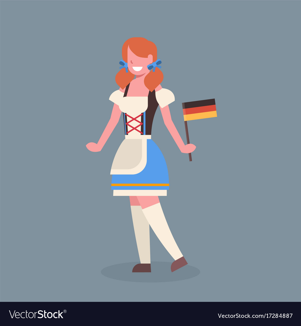 Frau halten deutsche Flagge mit traditionellen deutschen