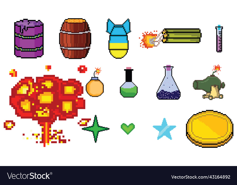 8 bit pixel art game icon set