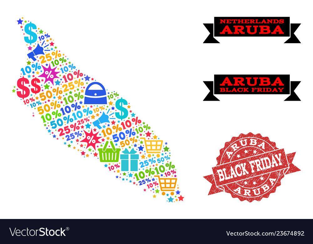 Black friday collage of mosaic map aruba island Vector Image