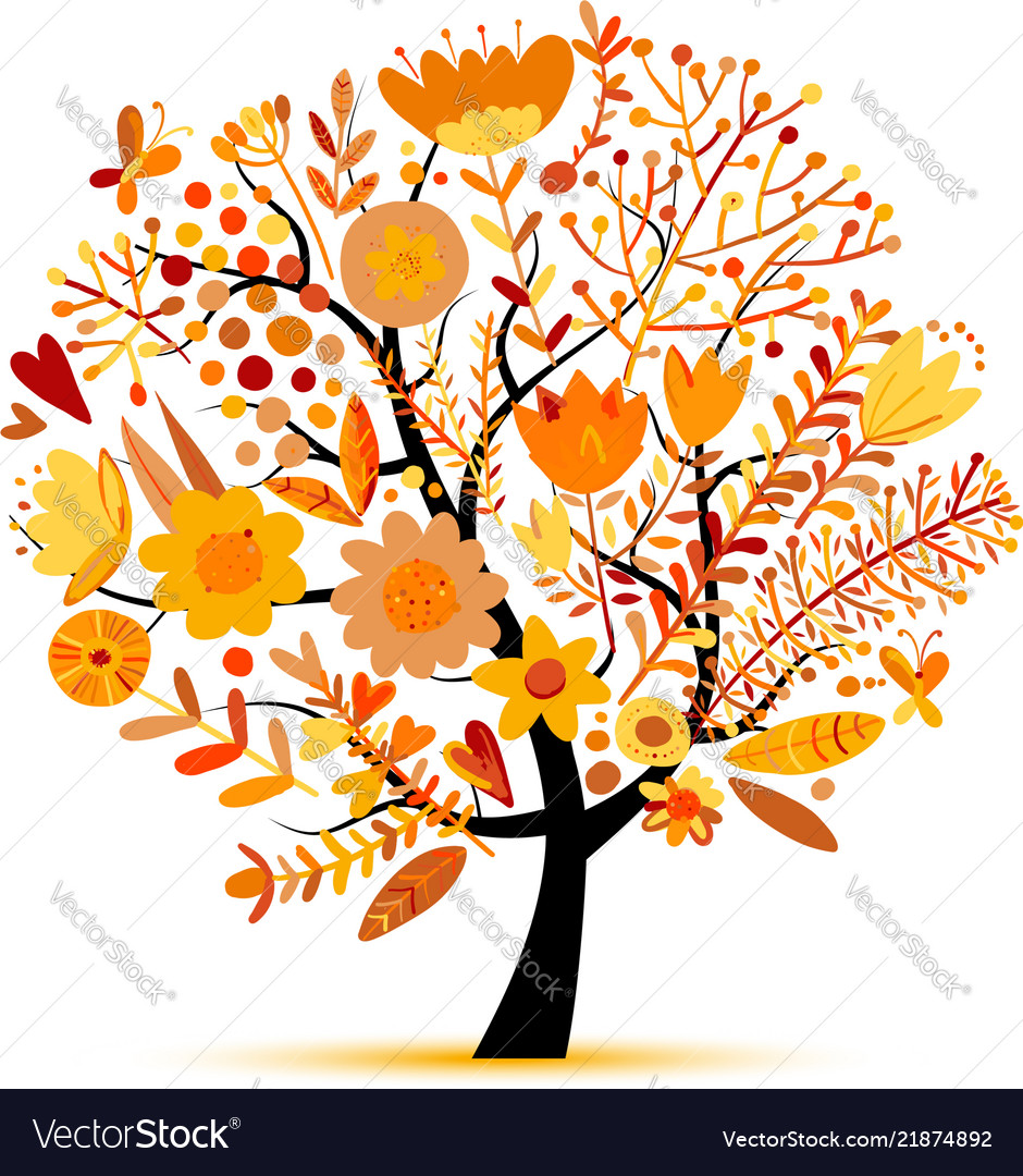 Blumenbaum Herbstfarben Skizze für Ihr Design vector image Blumenbaum Herbstfarben Skizze für Ihr Design
