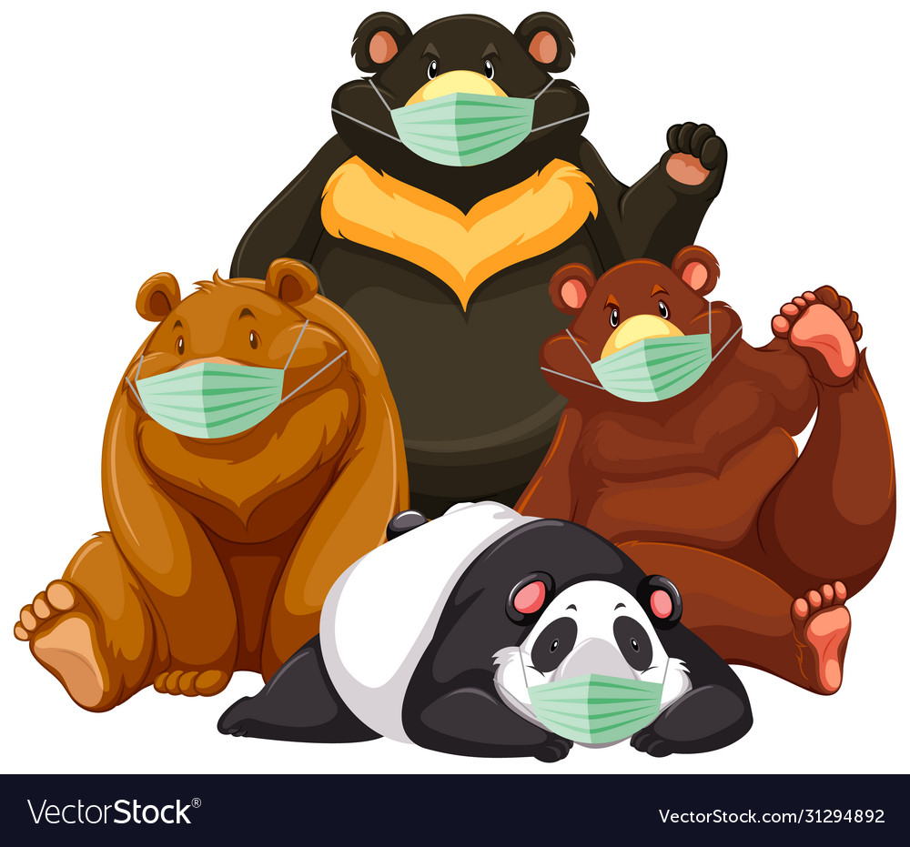 Four type bear cartoon character wearing mask Vector Image Four type bear cartoon character wearing mask Vector Image