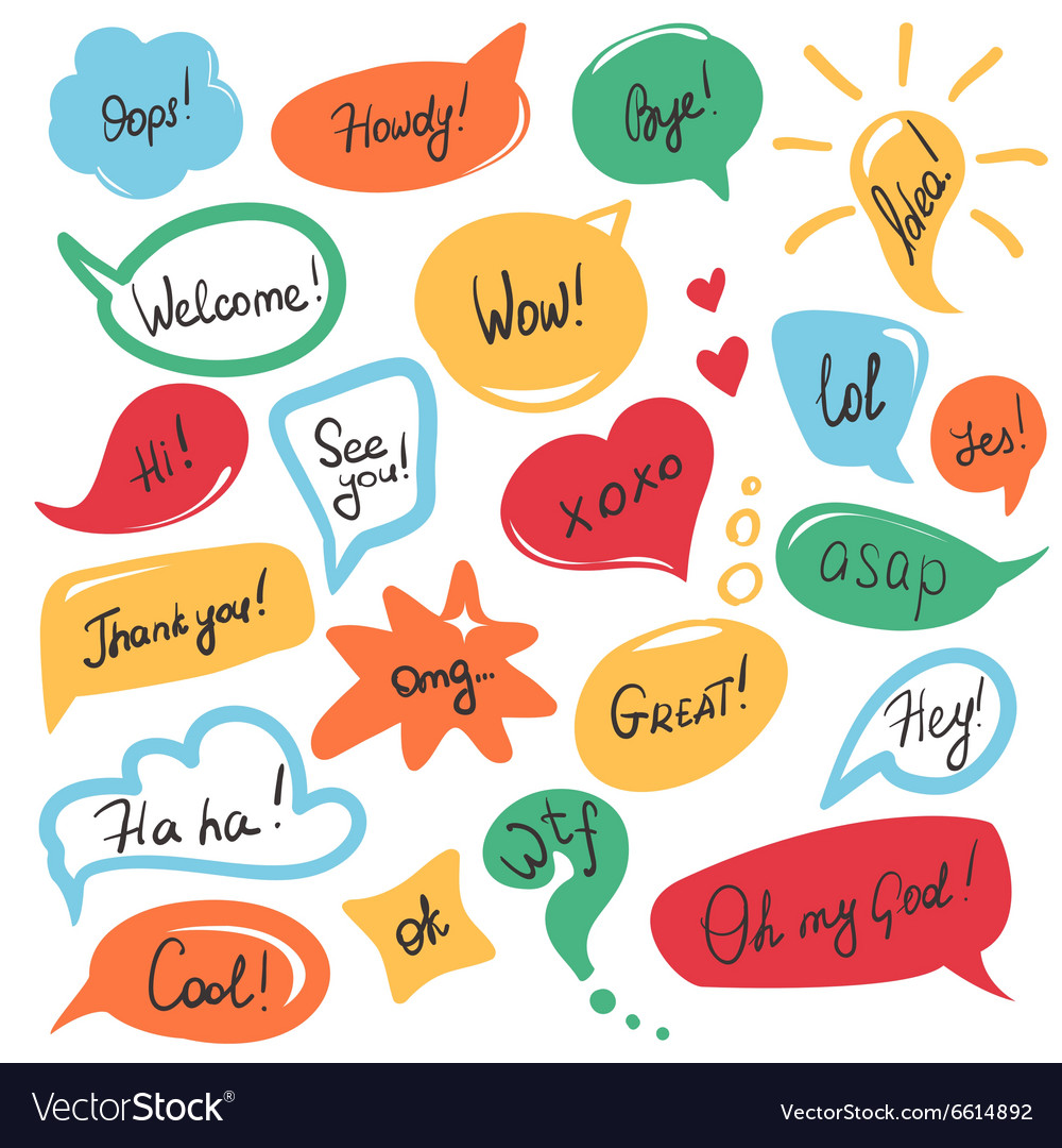 Hand drawn speech bubbles set in flat design Vector Image