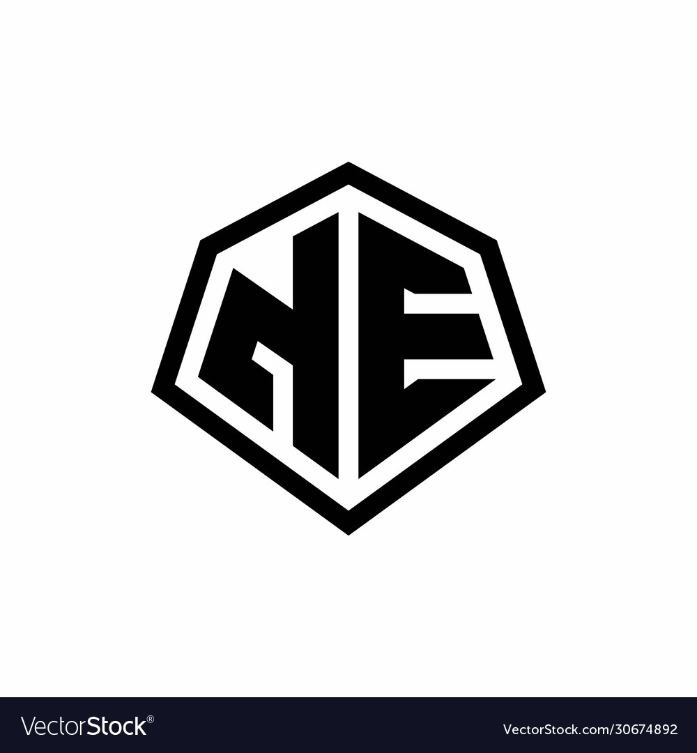 Ne monogram logo with hexagon shape and line