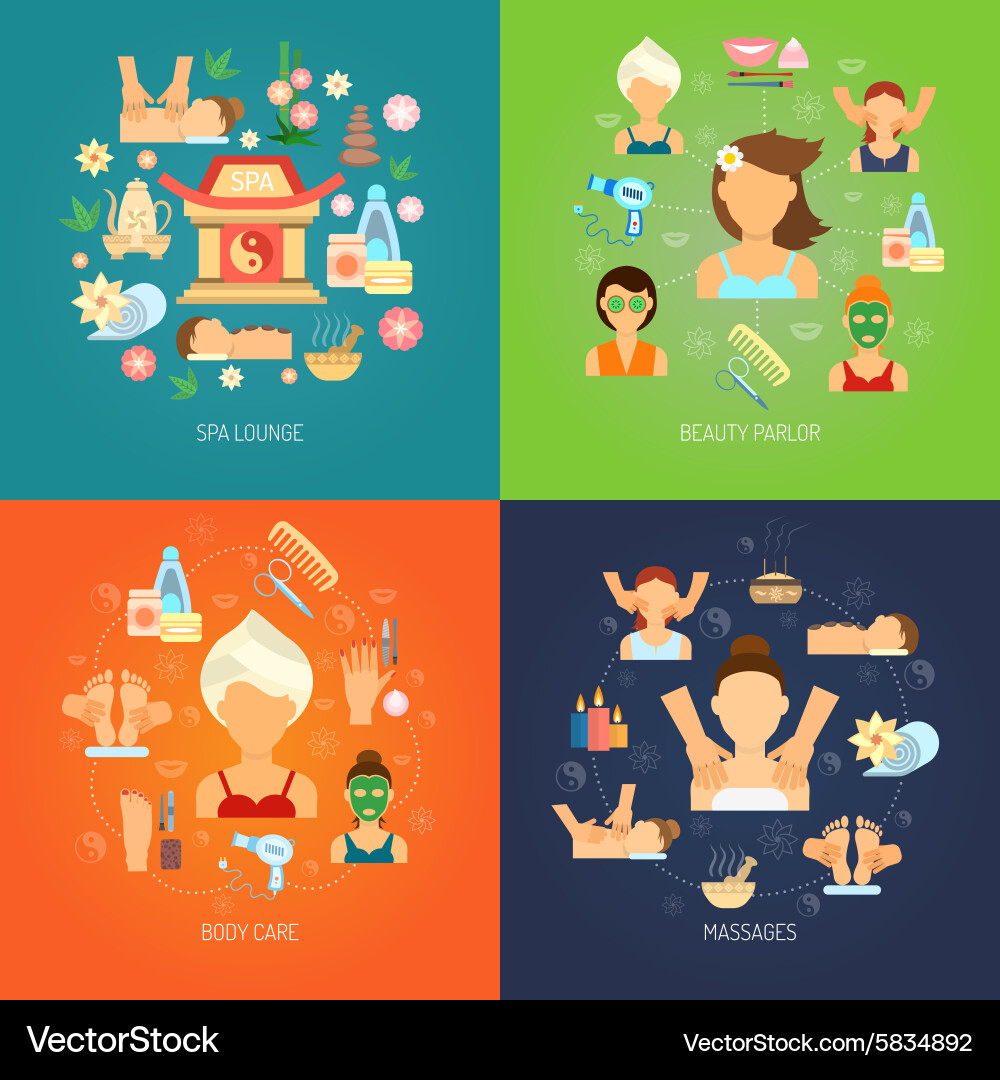 Spa flat set Royalty Free Vector Image - VectorStock