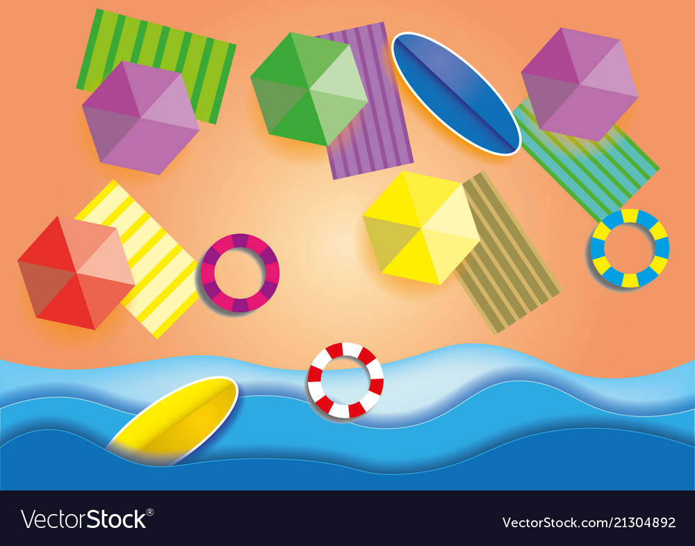 Top view beach background with umbrellasballs
