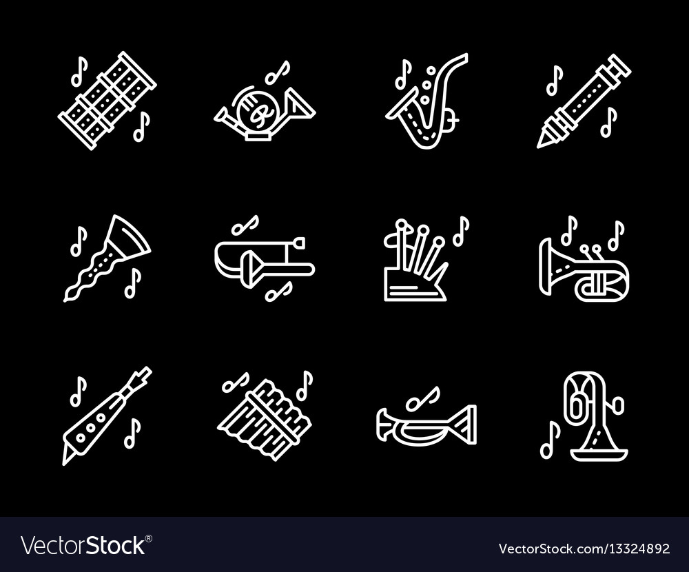 Woodwind music tune white simple line icons